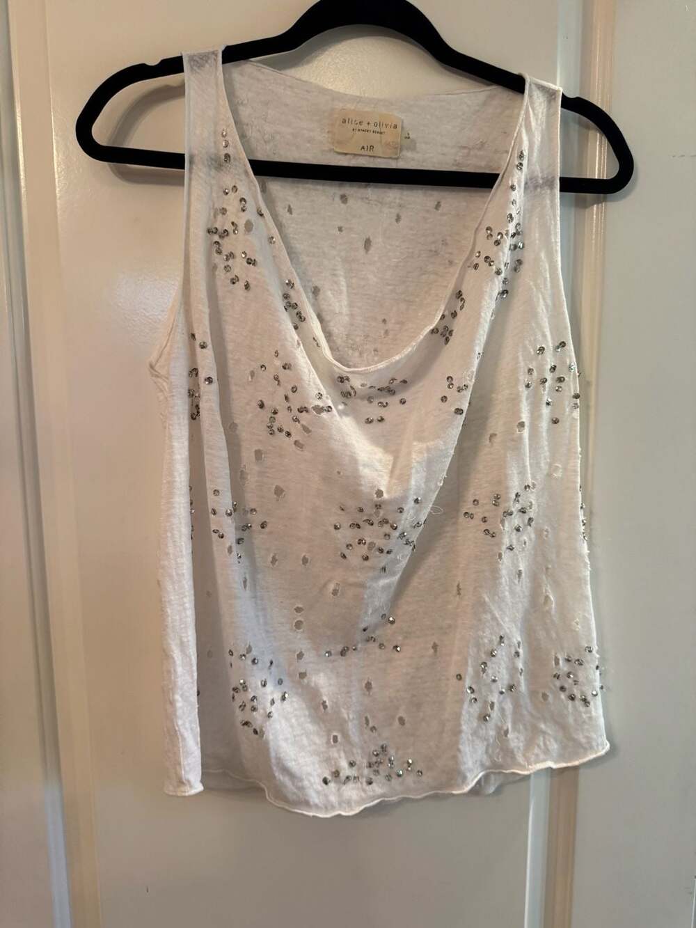 alice + olivia AIR by Stacy Bendet Tank Top Size M White Embellished Distressed